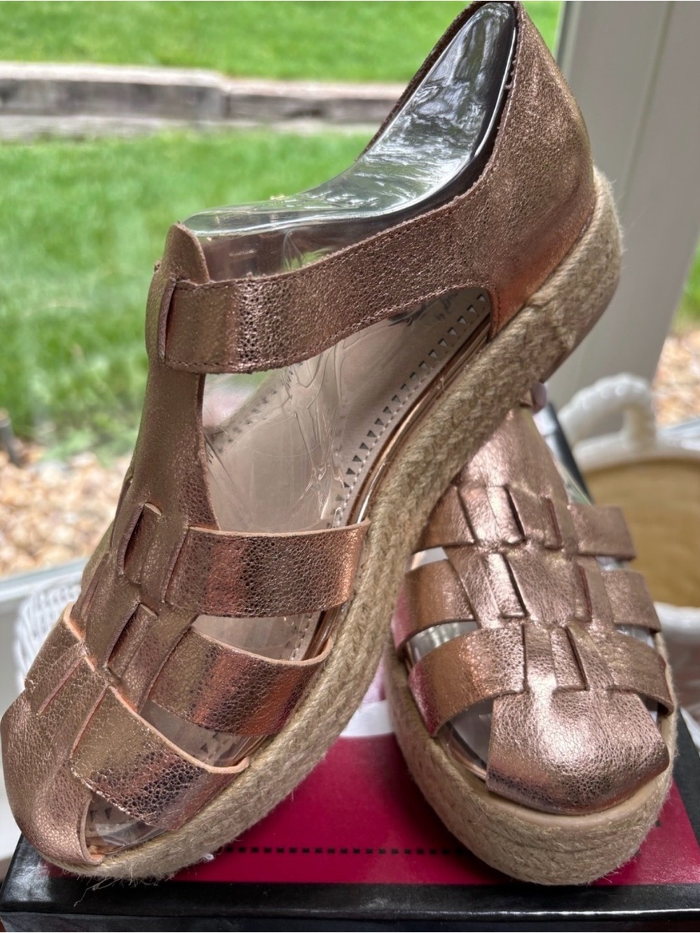 Sam Edelman Metallic Rose Gold Woven Espadrille Platform Sandals
